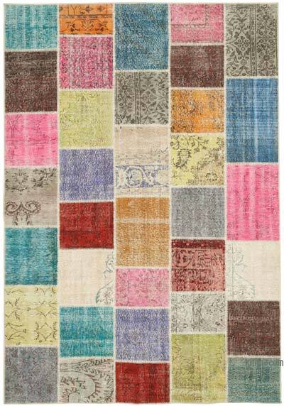 Patchwork Hand-Knotted Turkish Rug - 6' 10" x 9' 10" (82" x 118")