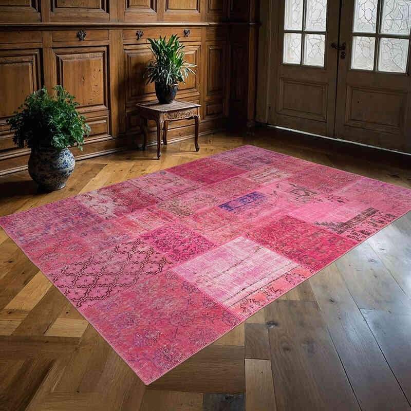 Patchwork Hand-Knotted Turkish Rug - 5' 7" x 7' 10" (67" x 94") - K0064102