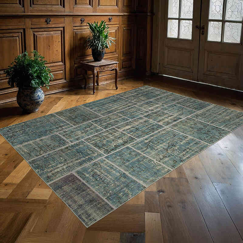 Patchwork Hand-Knotted Turkish Rug - 5' 7" x 7' 10" (67" x 94") - K0064118