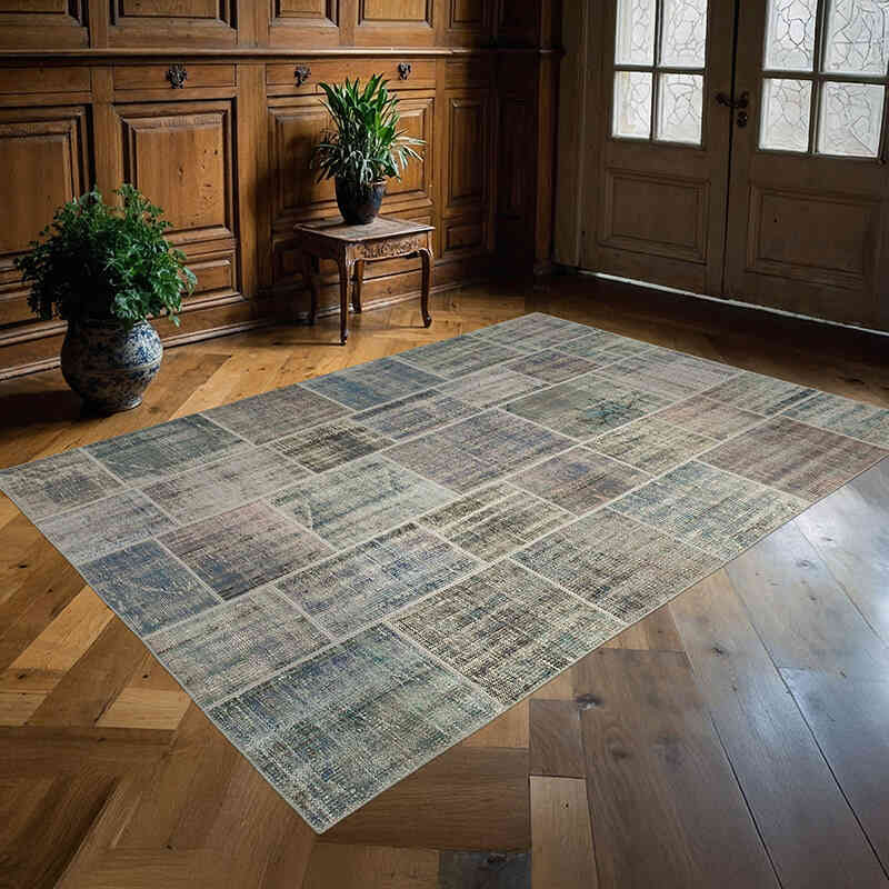 Patchwork Hand-Knotted Turkish Rug - 5' 8" x 7' 11" (68" x 95") - K0064119