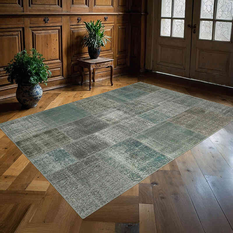 Patchwork Hand-Knotted Turkish Rug - 5' 7" x 7' 10" (67" x 94") - K0064134