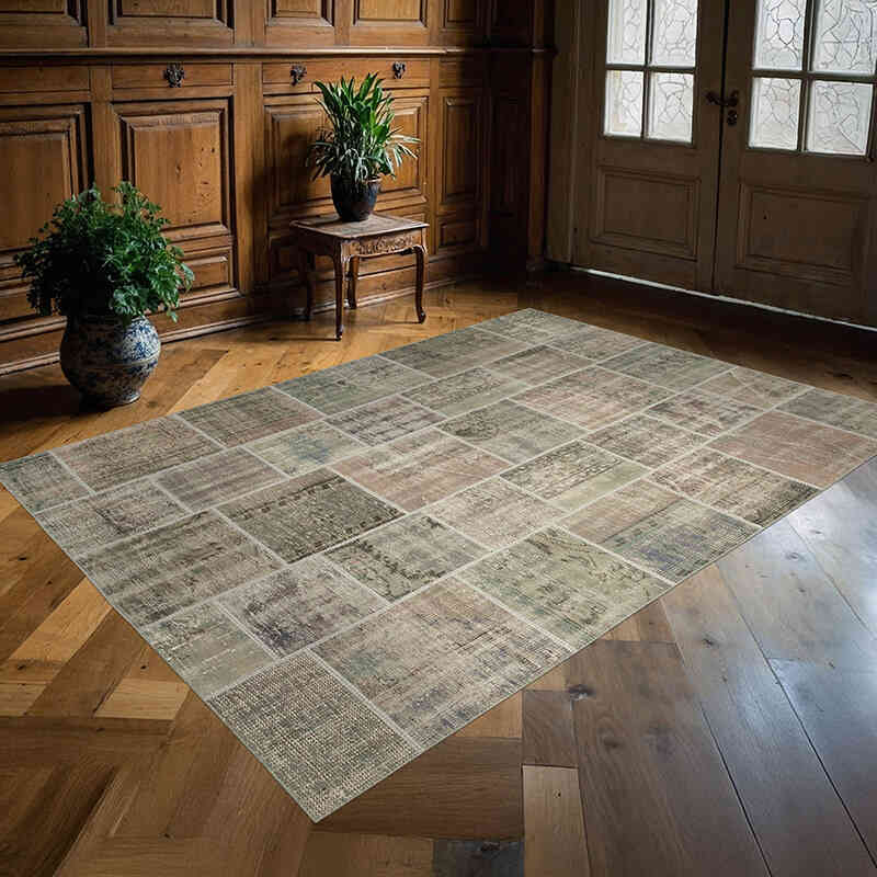 Patchwork Hand-Knotted Turkish Rug - 5' 8" x 7' 11" (68" x 95") - K0064136