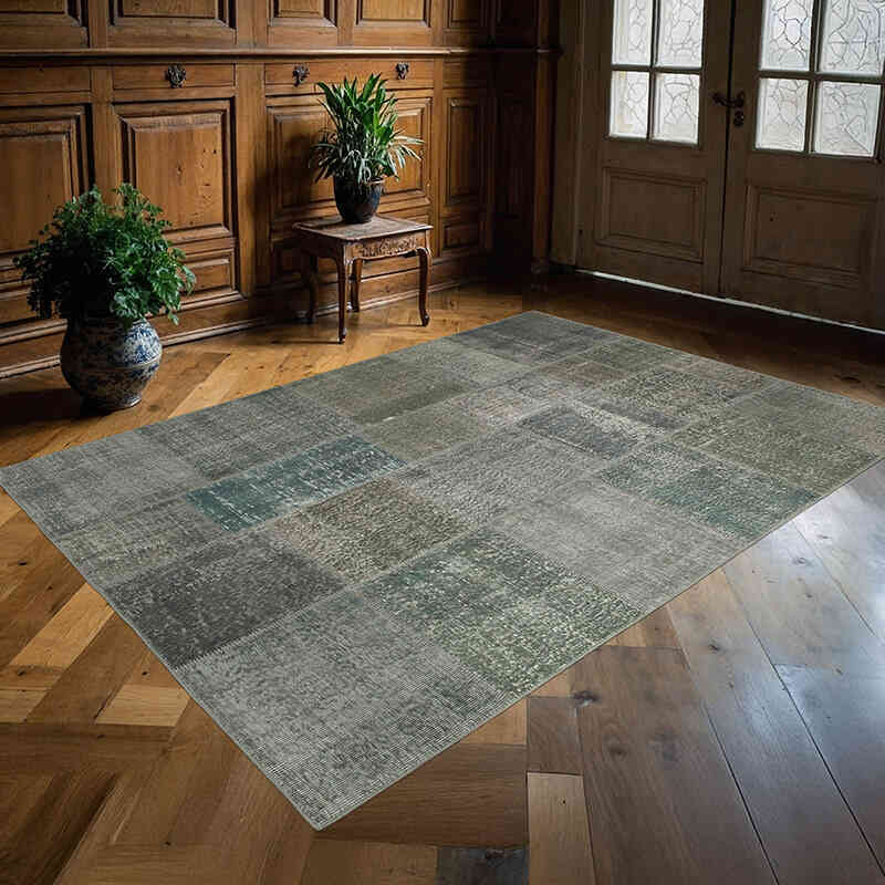 Patchwork Hand-Knotted Turkish Rug - 5' 7" x 7' 10" (67" x 94") - K0064165