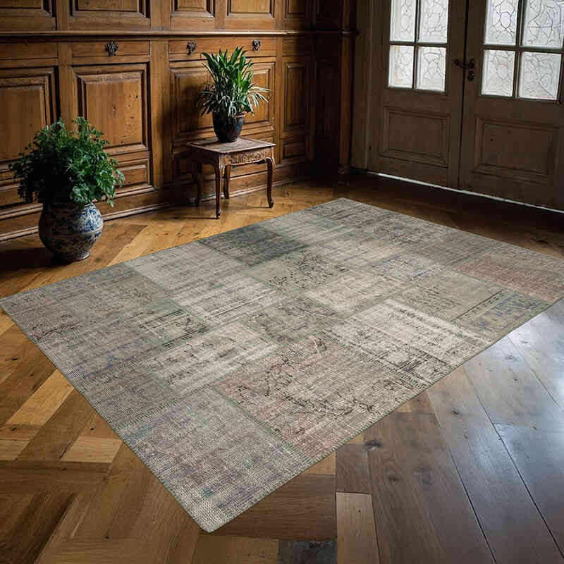 Patchwork Hand-Knotted Turkish Rug - 5' 9" x 7' 11" (69" x 95") - K0064174