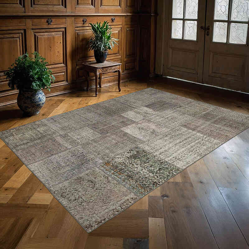 Patchwork Hand-Knotted Turkish Rug - 5' 7" x 7' 10" (67" x 94") - K0064188