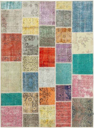 Patchwork Hand-Knotted Turkish Rug - 5' 9" x 7' 10" (69" x 94")