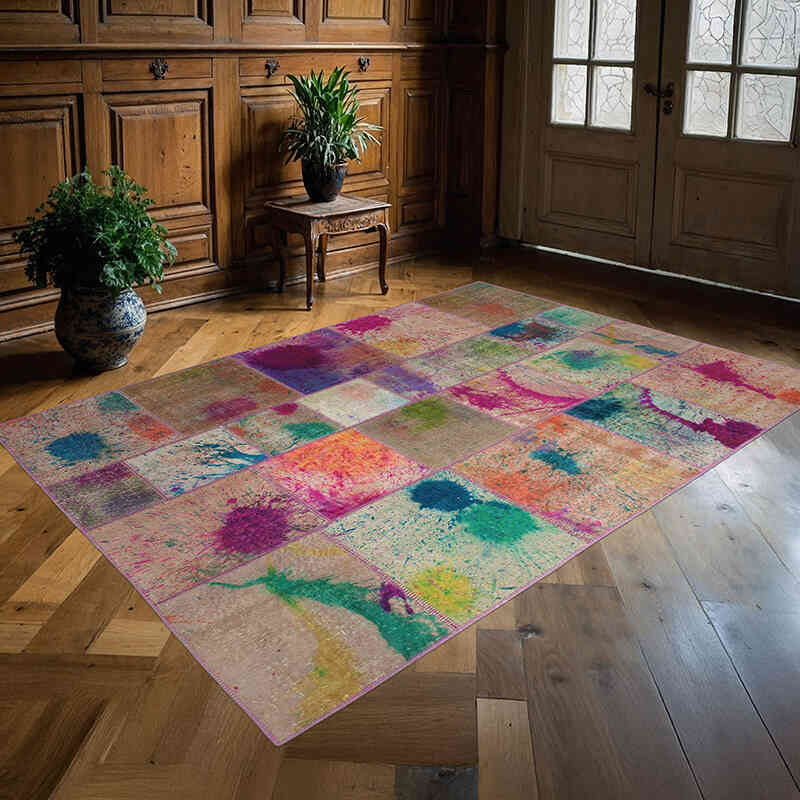 Púrpura Alfombra Turca de Retazos - 172 cm x 240 cm - K0064193