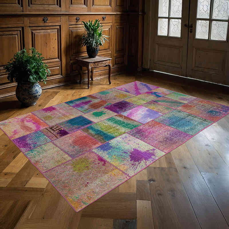 Patchwork Hand-Knotted Turkish Rug - 5' 7" x 8'  (67" x 96") - K0064199