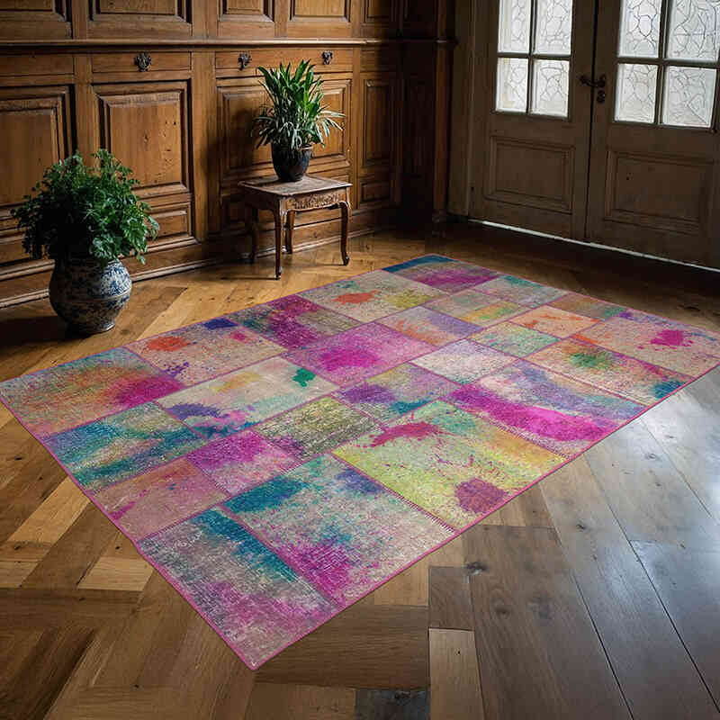 Patchwork Hand-Knotted Turkish Rug - 5' 7" x 7' 10" (67" x 94") - K0064200