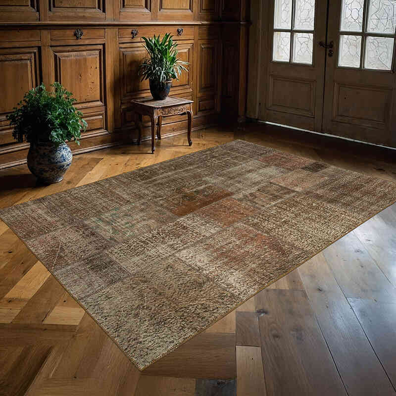 Patchwork Hand-Knotted Turkish Rug - 5' 7" x 7' 11" (67" x 95") - K0064204