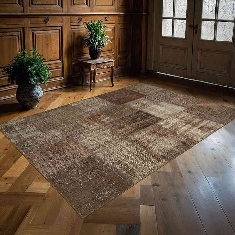 Patchwork Hand-Knotted Turkish Rug - 5' 7" x 7' 11" (67" x 95") - K0064205