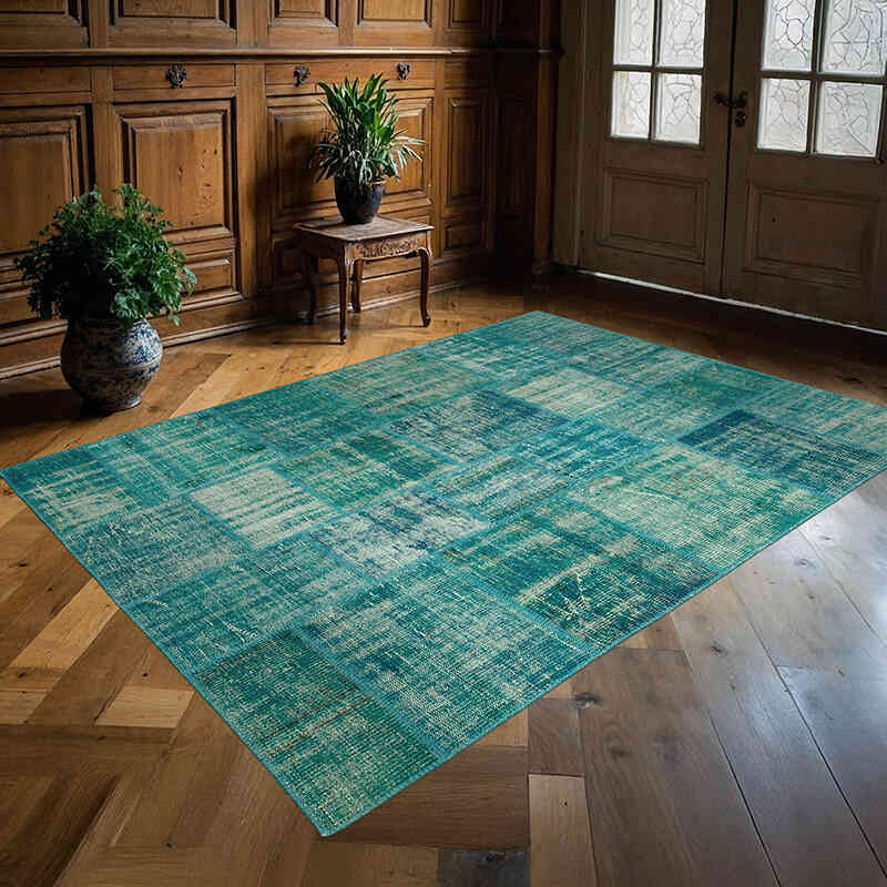 Patchwork Hand-Knotted Turkish Rug - 5' 8" x 7' 10" (68" x 94") - K0064215