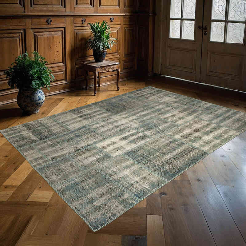 Patchwork Hand-Knotted Turkish Rug - 5' 9" x 7' 11" (69" x 95") - K0064225