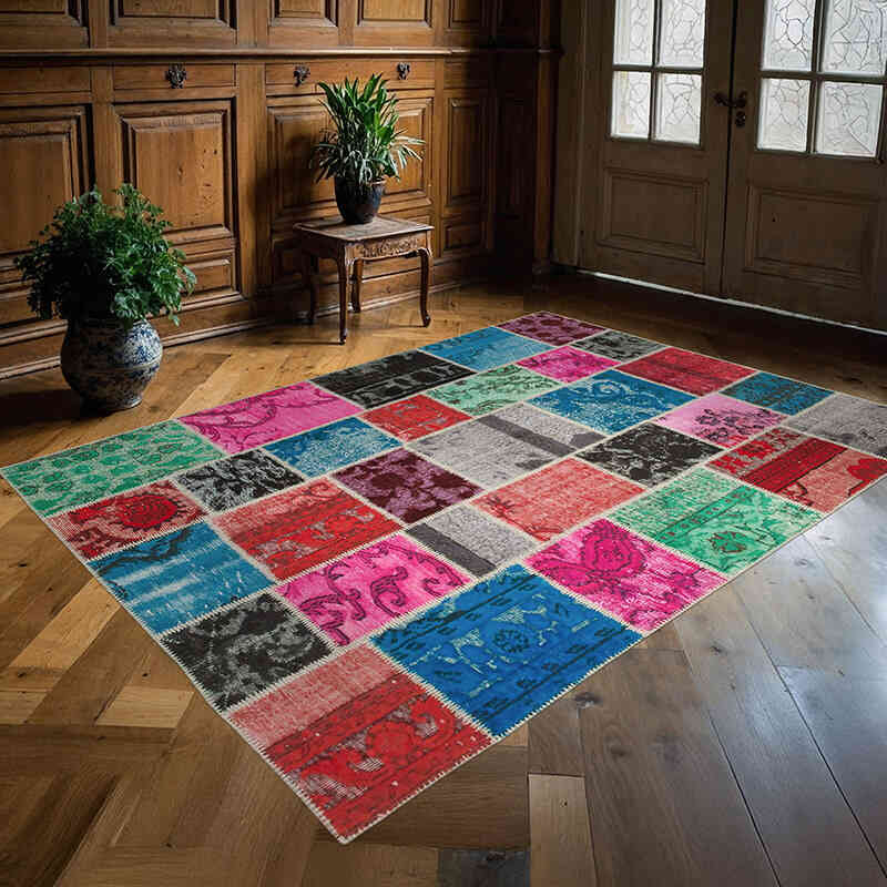 Patchwork Hand-Knotted Turkish Rug - 5' 10" x 8'  (70" x 96") - K0064234
