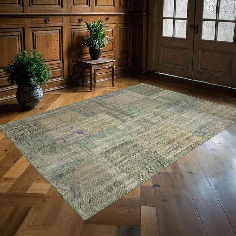 Patchwork Hand-Knotted Turkish Rug - 5' 9" x 7' 11" (69" x 95") - K0064236