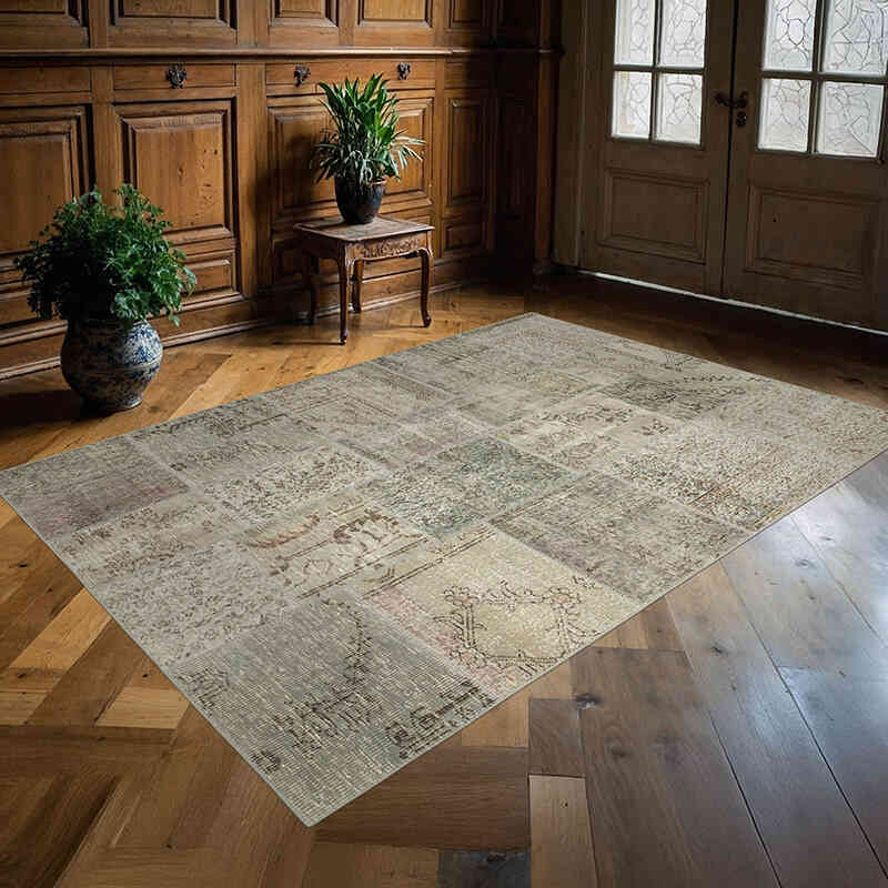Patchwork Hand-Knotted Turkish Rug - 5' 7" x 7' 10" (67" x 94") - K0064237