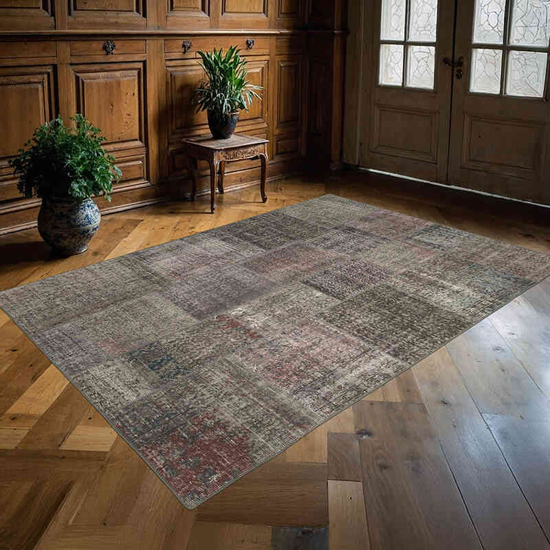 Patchwork Hand-Knotted Turkish Rug - 5' 7" x 7' 10" (67" x 94") - K0064248