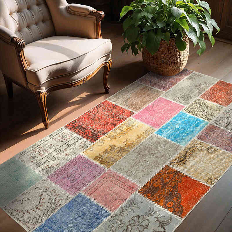 Patchwork Hand-Knotted Turkish Rug - 4' 9" x 6' 9" (57" x 81") - K0064261