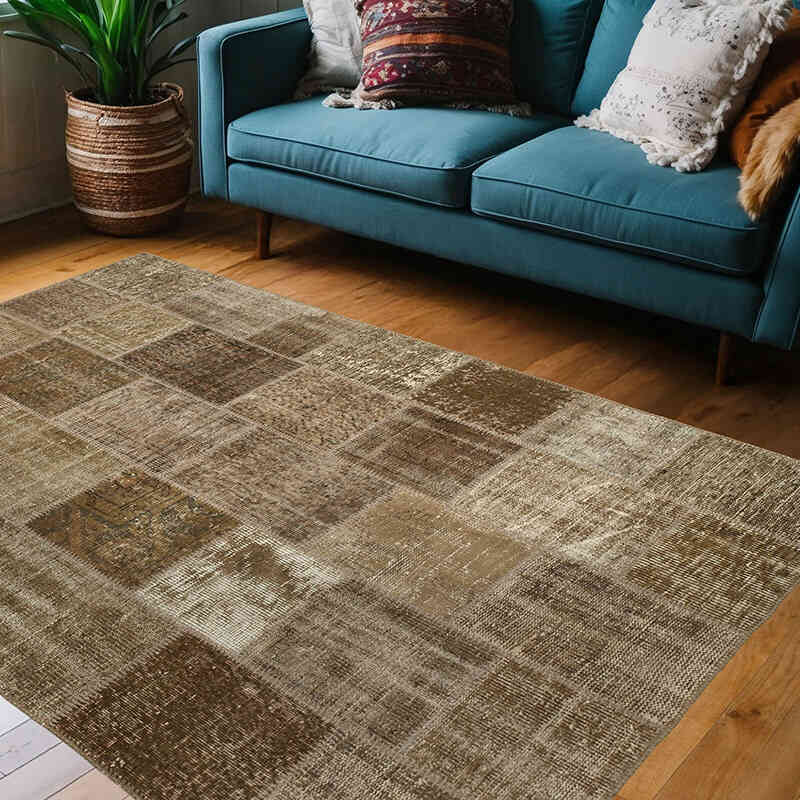 Patchwork Hand-Knotted Turkish Rug - 4' 8" x 6' 9" (56" x 81") - K0064269