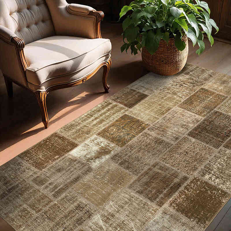 Patchwork Hand-Knotted Turkish Rug - 4' 8" x 6' 9" (56" x 81") - K0064269