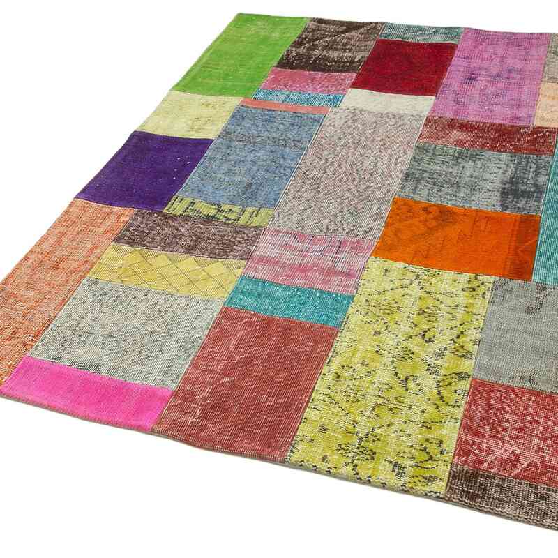 Patchwork Hand-Knotted Turkish Rug - 4' 8" x 6' 7" (56" x 79") - K0064275