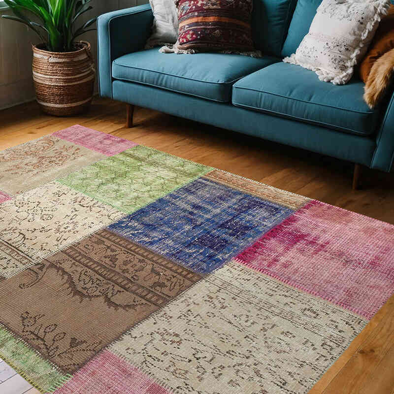 Patchwork Hand-Knotted Turkish Rug - 4' 9" x 6' 8" (57" x 80") - K0064276