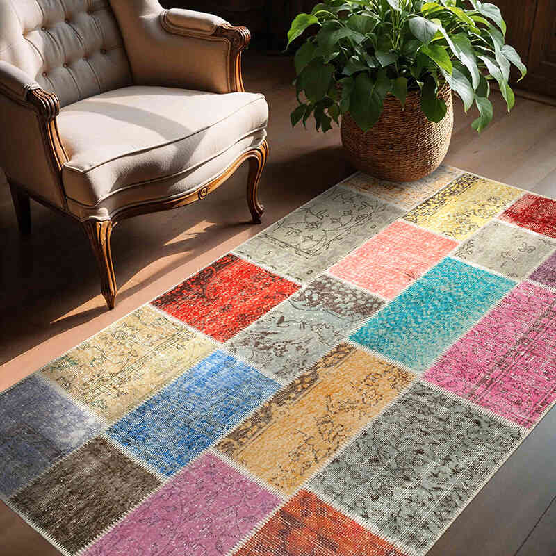 Patchwork Hand-Knotted Turkish Rug - 4' 8" x 6' 6" (56" x 78") - K0064279