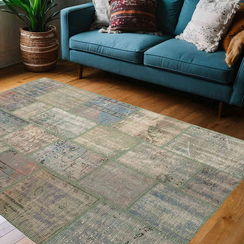 Patchwork Hand-Knotted Turkish Rug - 4' 7" x 6' 8" (55" x 80") - K0064282
