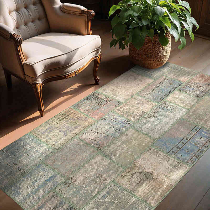 Patchwork Hand-Knotted Turkish Rug - 4' 7" x 6' 8" (55" x 80") - K0064282