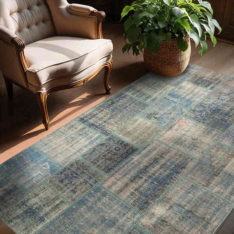Patchwork Hand-Knotted Turkish Rug - 4' 11" x 6' 10" (59" x 82") - K0064284