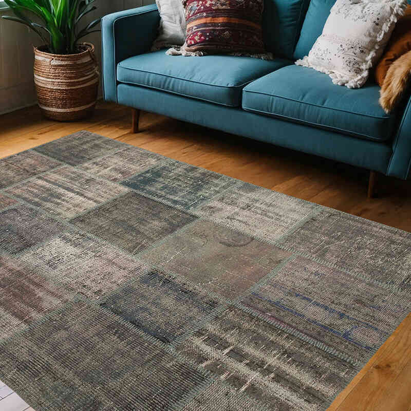Patchwork Hand-Knotted Turkish Rug - 4' 11" x 6' 10" (59" x 82") - K0064285