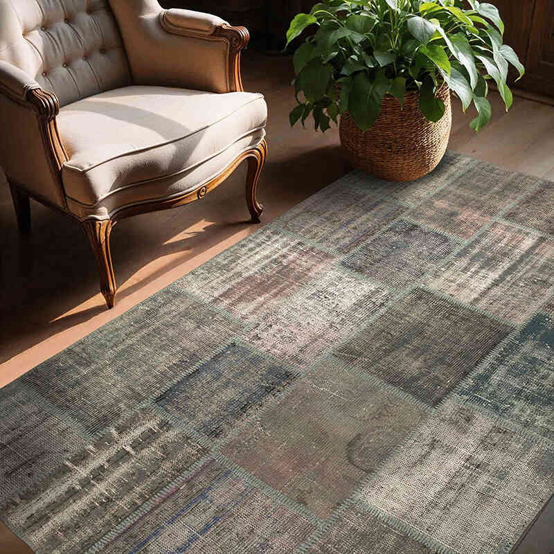 Patchwork Hand-Knotted Turkish Rug - 4' 11" x 6' 10" (59" x 82") - K0064285