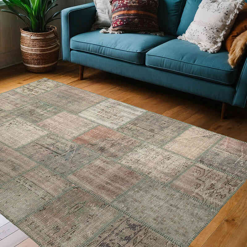 Patchwork Hand-Knotted Turkish Rug - 4' 6" x 6' 8" (54" x 80") - K0064296