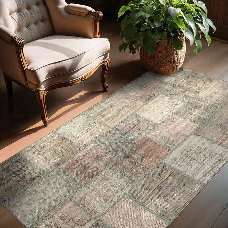 Patchwork Hand-Knotted Turkish Rug - 4' 6" x 6' 8" (54" x 80") - K0064296