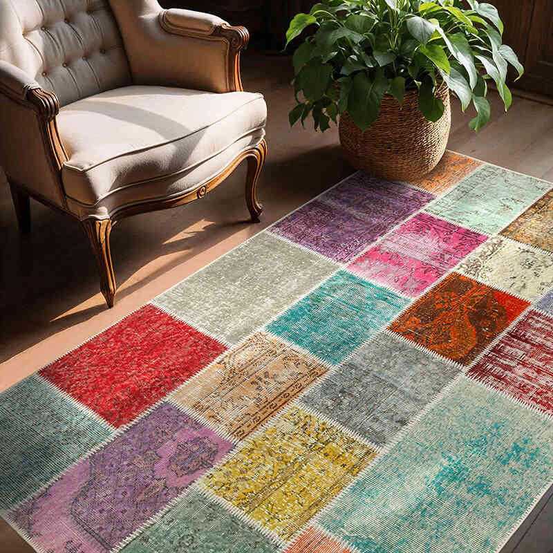 Patchwork Hand-Knotted Turkish Rug - 4' 9" x 6' 10" (57" x 82") - K0064297