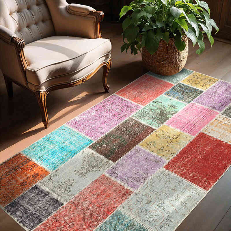 Patchwork Hand-Knotted Turkish Rug - 4' 9" x 6' 8" (57" x 80") - K0064299