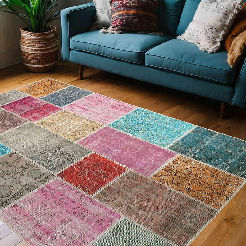 Patchwork El Dokuma Halı - 143 cm x 203 cm - K0064301