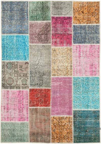 Patchwork Hand-Knotted Turkish Rug - 4' 8" x 6' 8" (56" x 80")