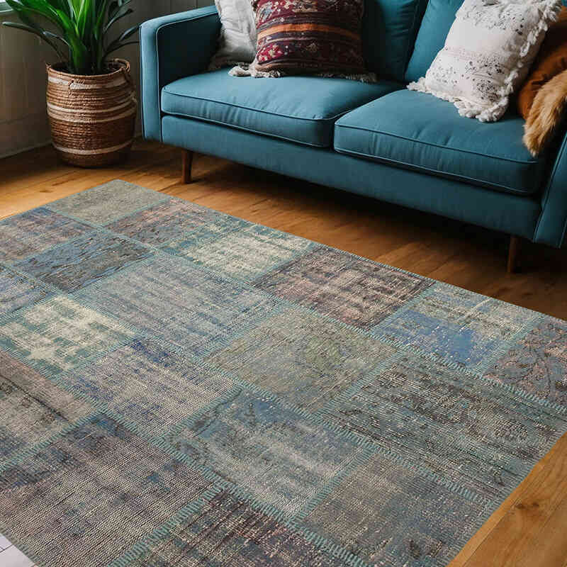 Patchwork Hand-Knotted Turkish Rug - 4' 11" x 6' 9" (59" x 81") - K0064302