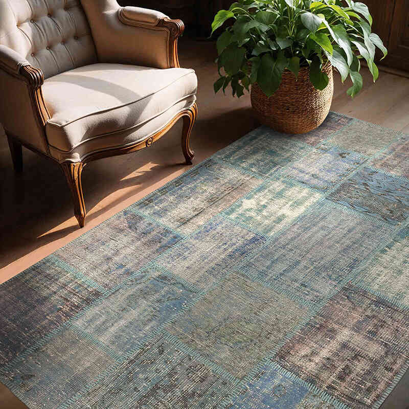Patchwork Hand-Knotted Turkish Rug - 4' 11" x 6' 9" (59" x 81") - K0064302