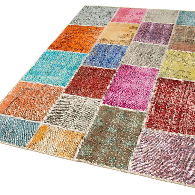 Patchwork Hand-Knotted Turkish Rug - 4' 8" x 6' 9" (56" x 81") - K0064308