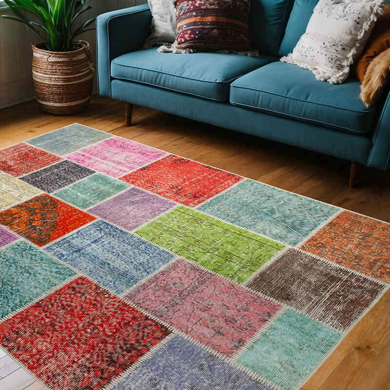 Patchwork El Dokuma Halı - 146 cm x 205 cm - K0064309