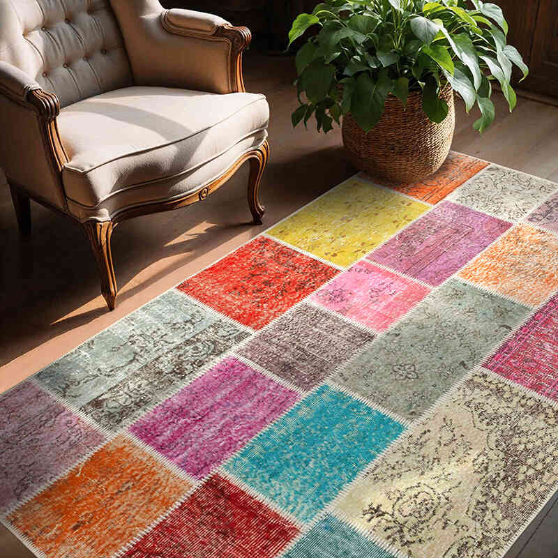 Patchwork El Dokuma Halı - 145 cm x 206 cm - K0064313