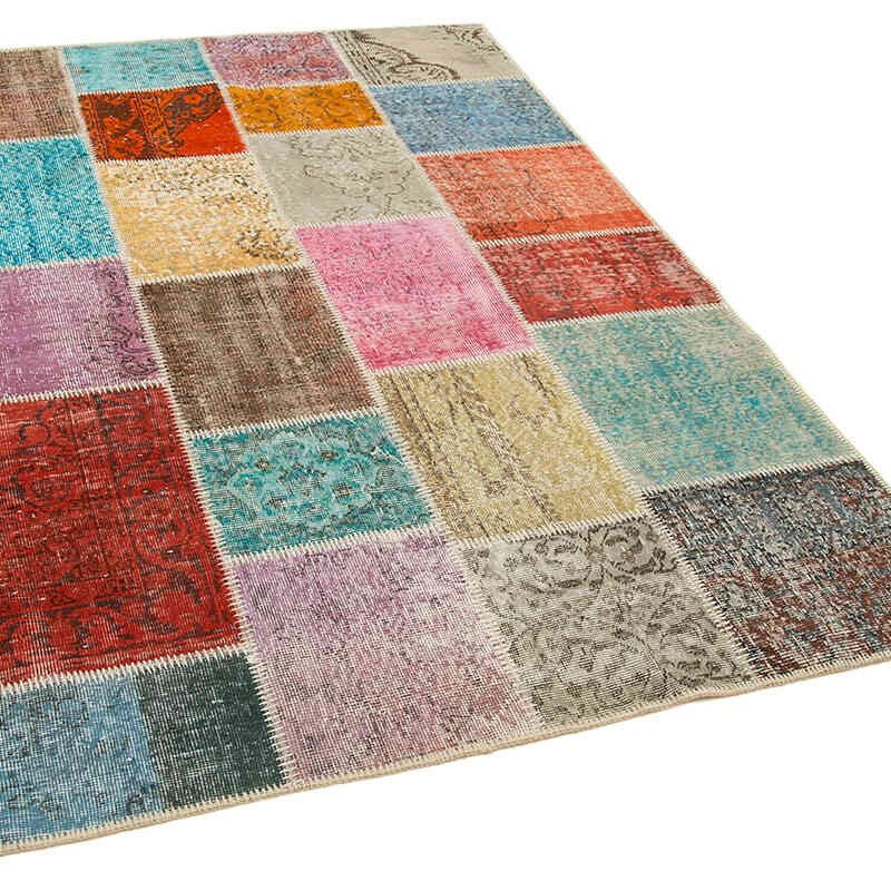 Patchwork Hand-Knotted Turkish Rug - 4' 9" x 6' 9" (57" x 81") - K0064314