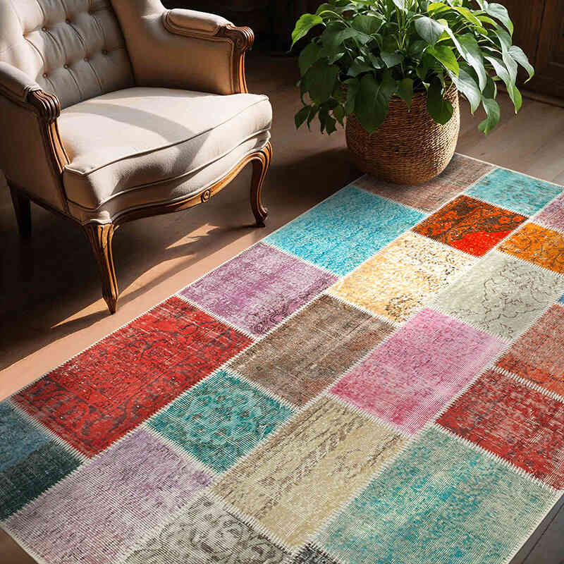 Patchwork Hand-Knotted Turkish Rug - 4' 9" x 6' 9" (57" x 81") - K0064314