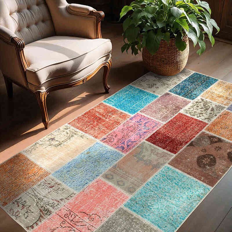 Patchwork Hand-Knotted Turkish Rug - 4' 9" x 6' 8" (57" x 80") - K0064316