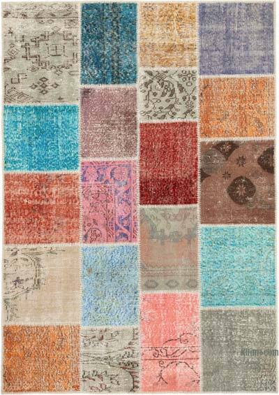 Patchwork Hand-Knotted Turkish Rug - 4' 9" x 6' 8" (57" x 80")