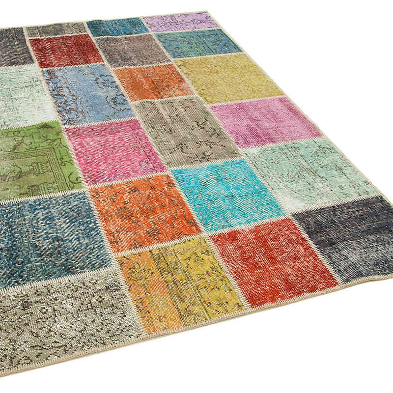 Patchwork Hand-Knotted Turkish Rug - 4' 8" x 6' 8" (56" x 80") - K0064319