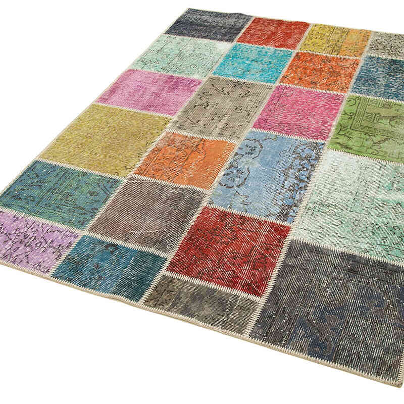Patchwork Hand-Knotted Turkish Rug - 4' 8" x 6' 8" (56" x 80") - K0064319