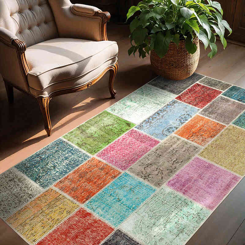 Patchwork Hand-Knotted Turkish Rug - 4' 8" x 6' 8" (56" x 80") - K0064319